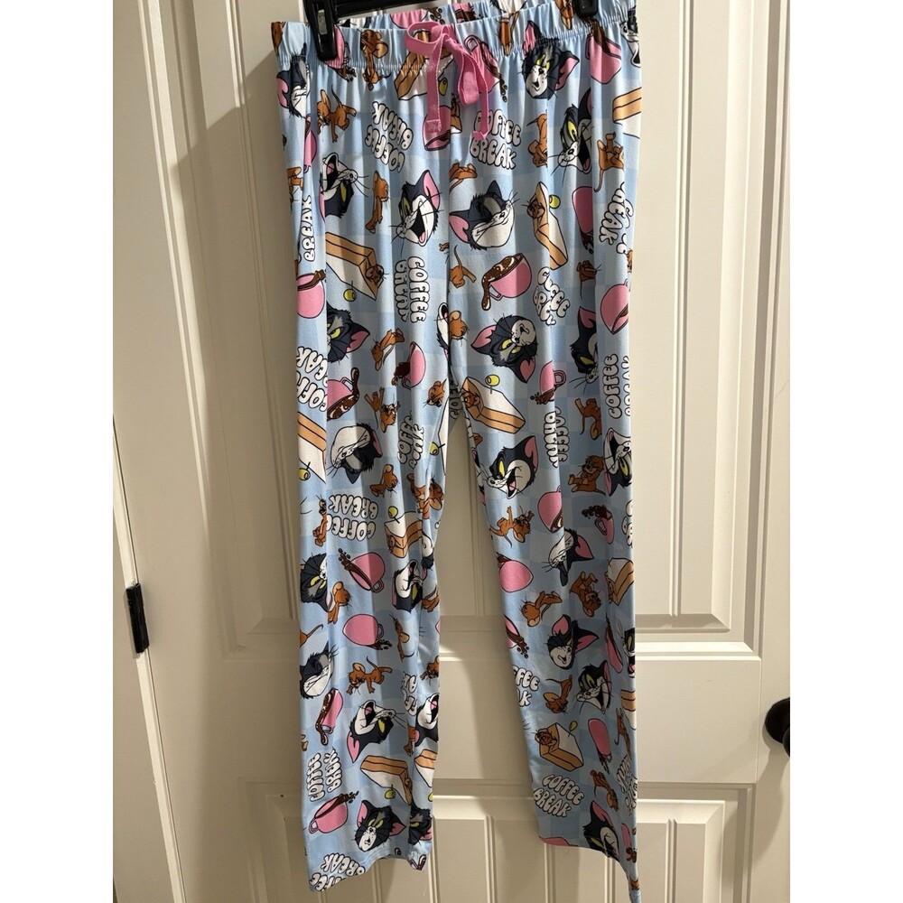 Tom & Jerry Cartoon Pajama Bottoms Womens XL Blue/Multicolored